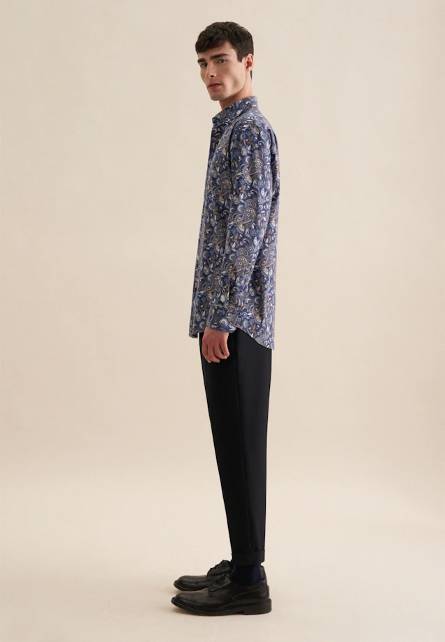 Regular Flanellhemd Druck in Dunkelblau |  Seidensticker Onlineshop