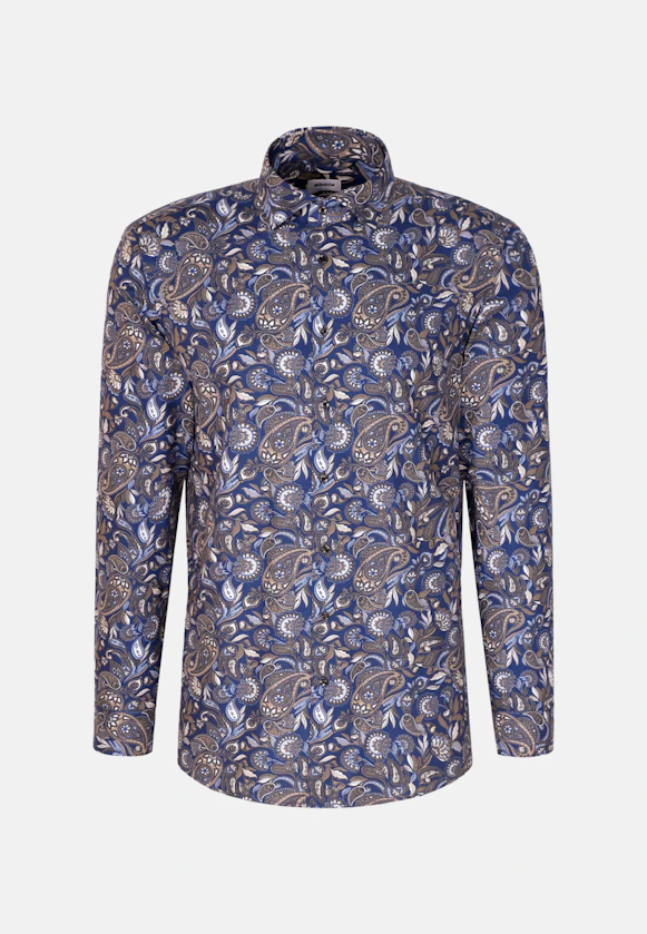 Regular Flanellhemd Druck in Dunkelblau |  Seidensticker Onlineshop