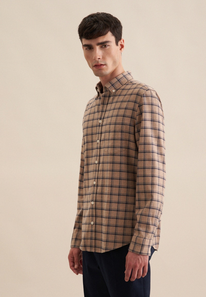 Flanell Casual Hemd in Slim mit Button-Down-Kragen