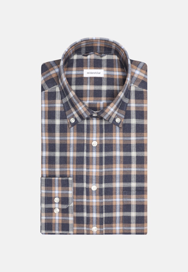 Flannel shirt in Comfort with Button-Down-Collar in Dark Blue |  Seidensticker Onlineshop