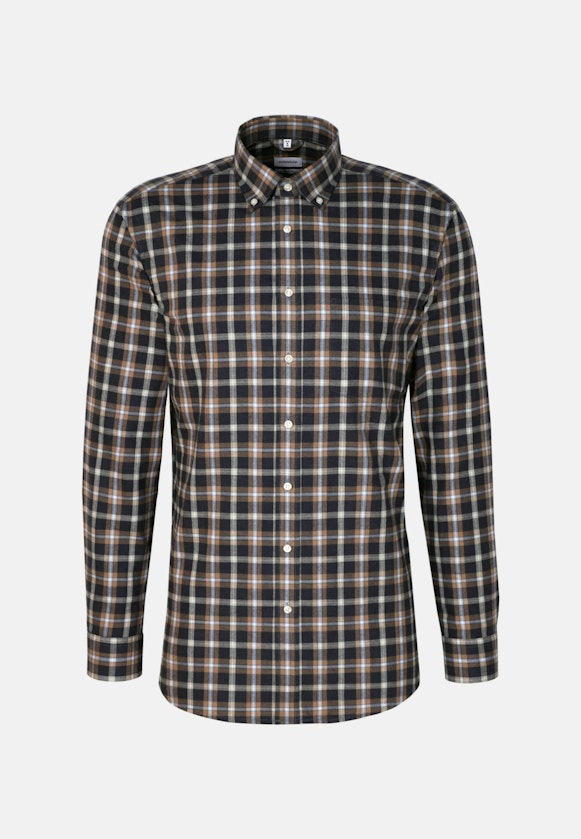 Fil a fil Flanellhemd in Comfort mit Button-Down-Kragen in Dunkelblau |  Seidensticker Onlineshop