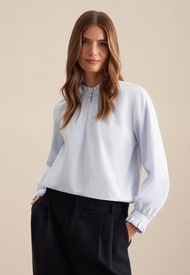 Twill Blouse Met Opstaande Kraag in Middelmatig Blauw |  Seidensticker Onlineshop