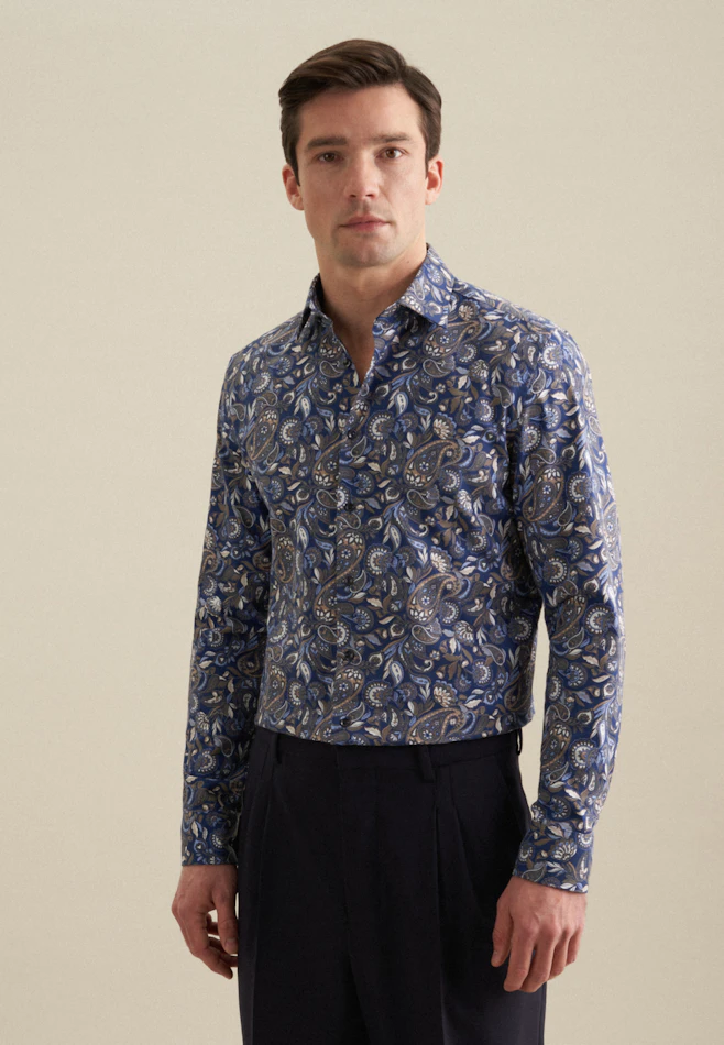 Slim Chemise en flanelle Imprimé dans Bleu Foncé | Boutique en ligne Seidensticker