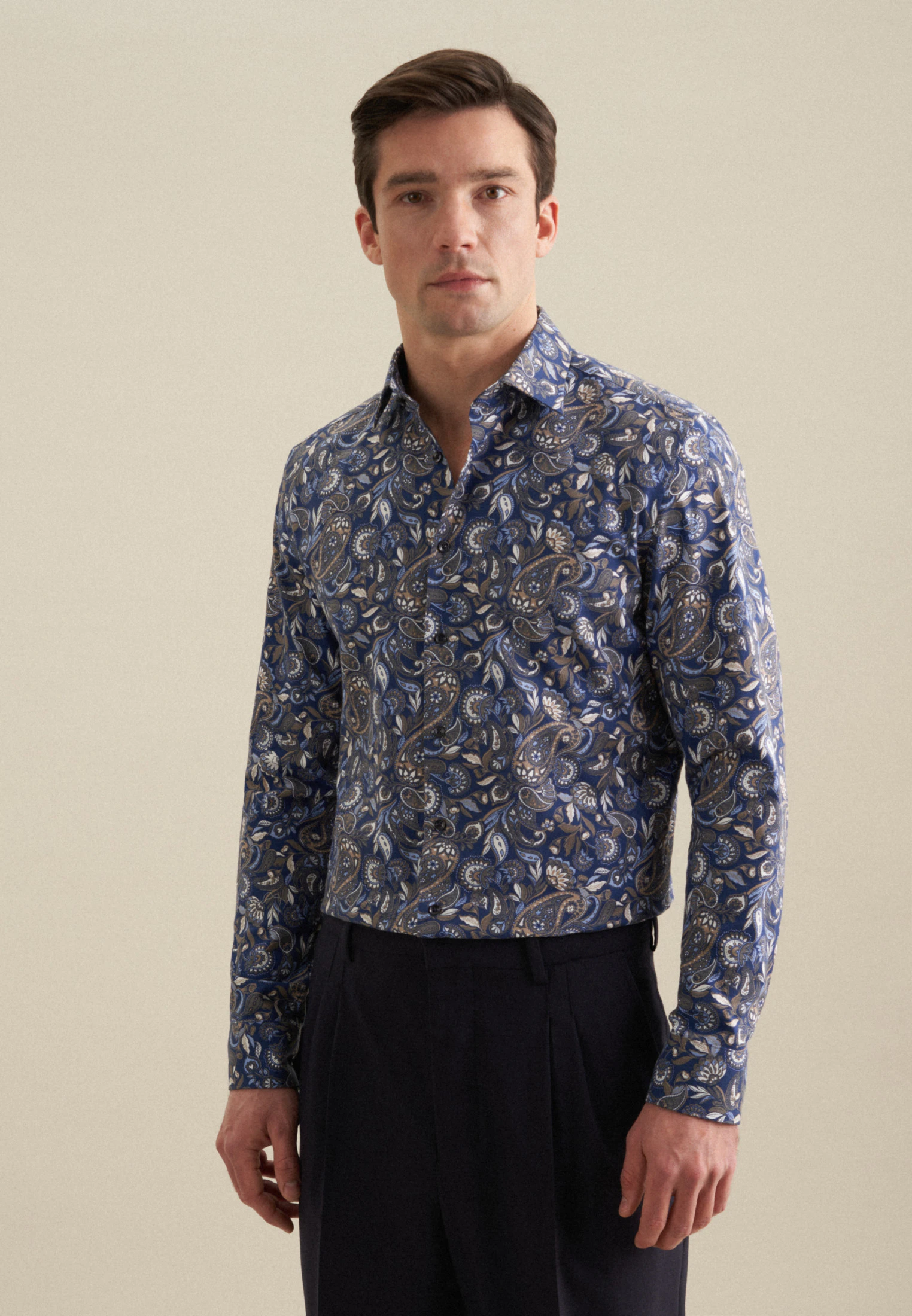 Slim Flanellhemd Druck Blau