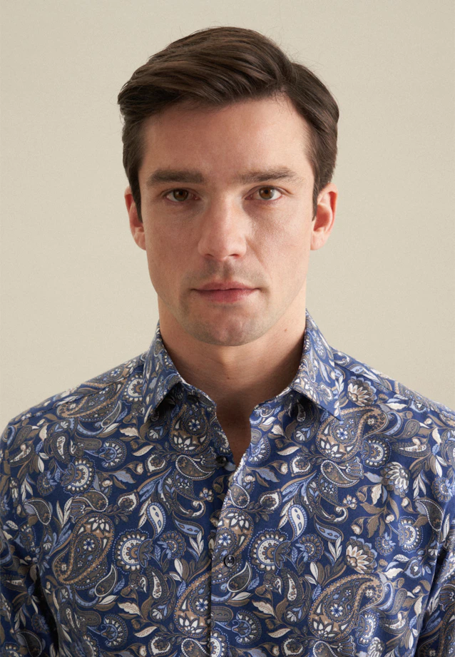 Slim Flannel shirt Print in Dark Blue |  Seidensticker Onlineshop