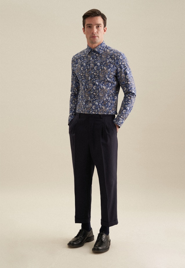 Slim Flanellhemd Druck in Dunkelblau |  Seidensticker Onlineshop