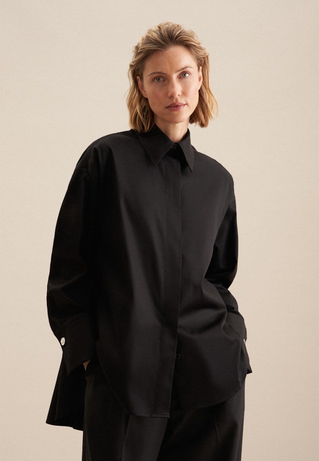 Kragen Longbluse Oversized in Schwarz |  Seidensticker Onlineshop