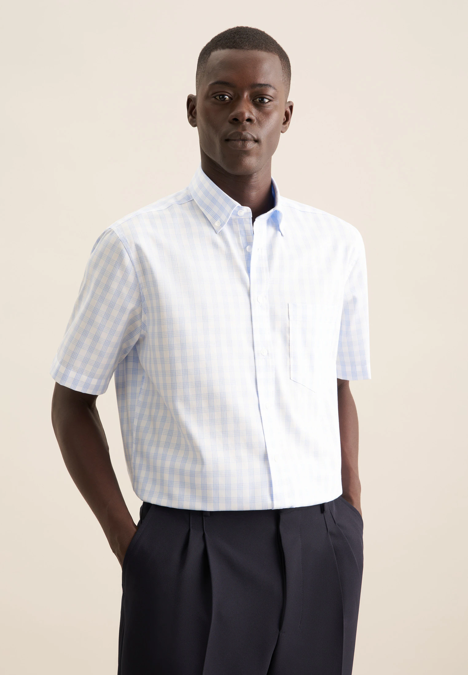 Regular Business Hemd Karo Blau 41