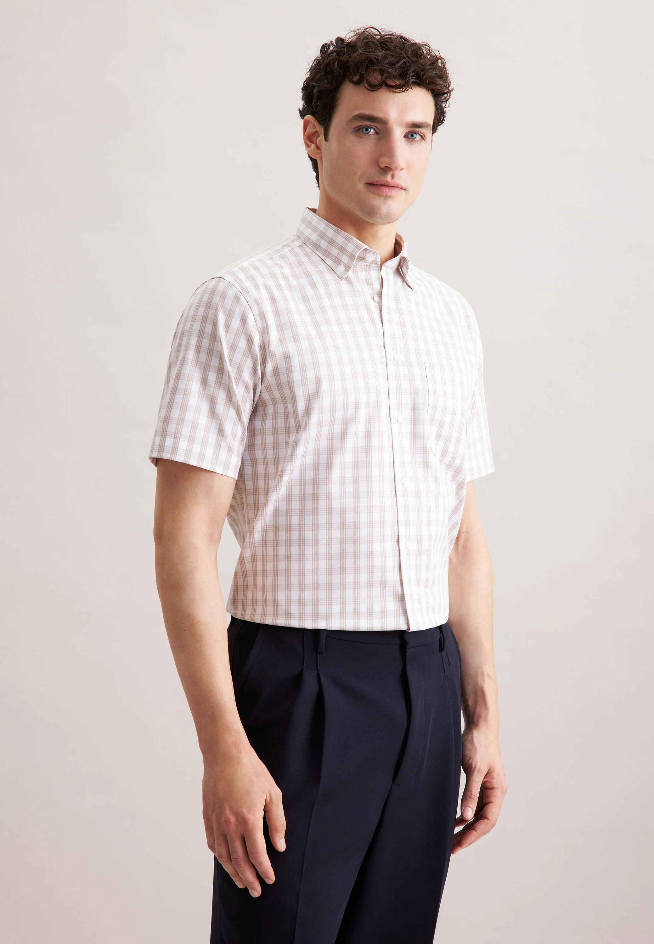 Regular Business Hemd Karo Beige 45