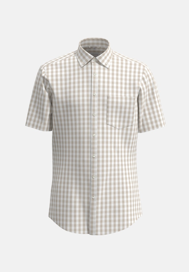 Non-iron Twill Short sleeve Business Shirt in Comfort with Button-Down-Collar in Beige | Seidensticker online shop