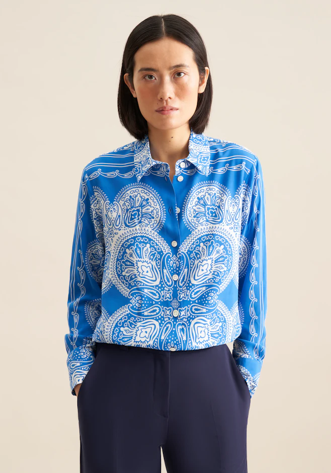 Hemdbluse Tuchprint in Mittelblau | Seidensticker Onlineshop