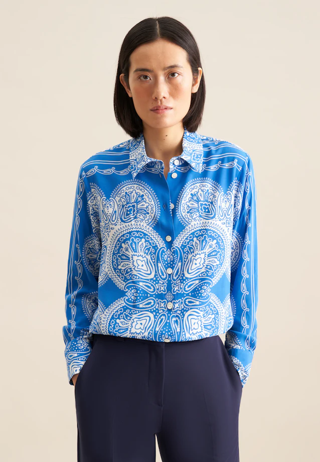 Hemdbluse Tuchprint in Mittelblau |  Seidensticker Onlineshop