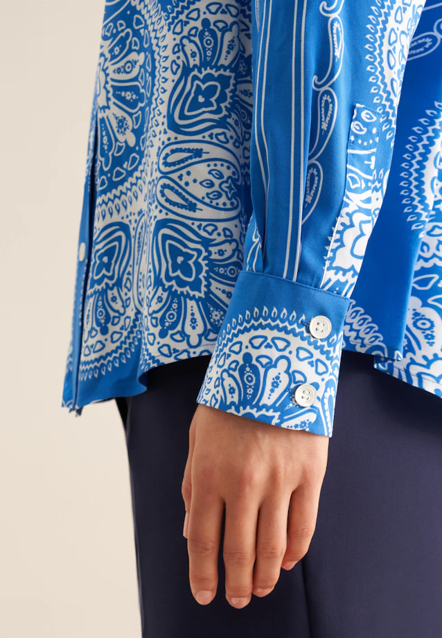 Hemdbluse Tuchprint in Mittelblau |  Seidensticker Onlineshop