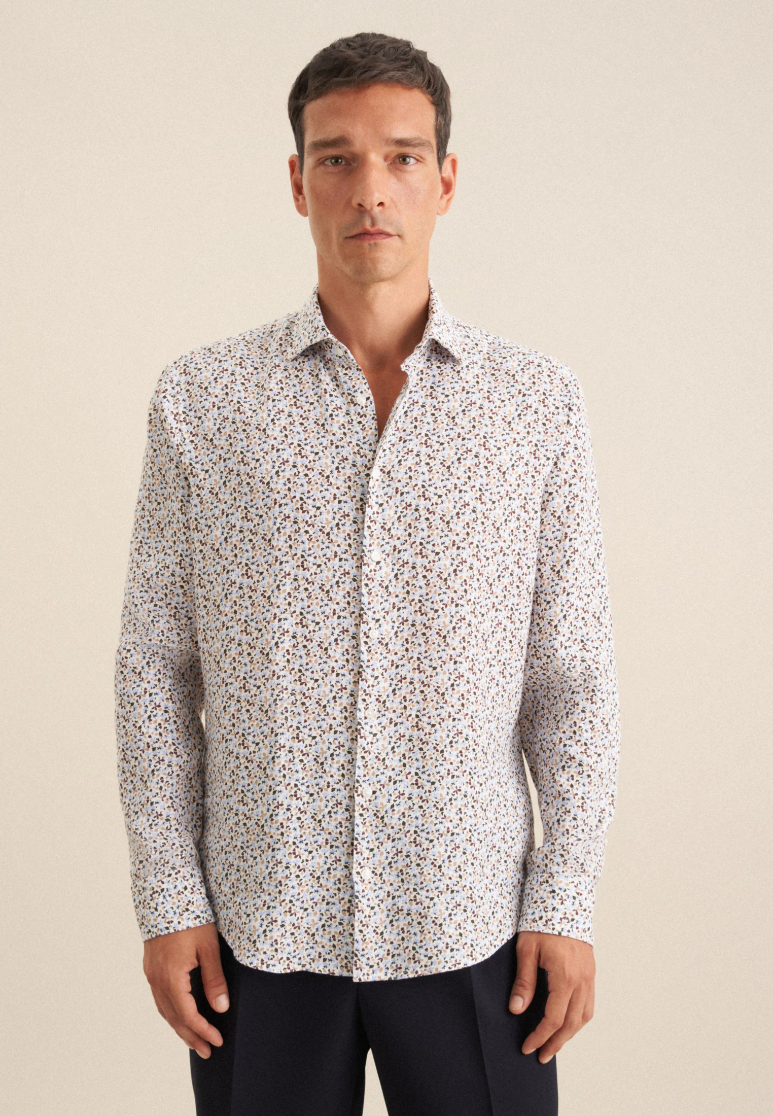 Regular Business Hemd Druck Beige