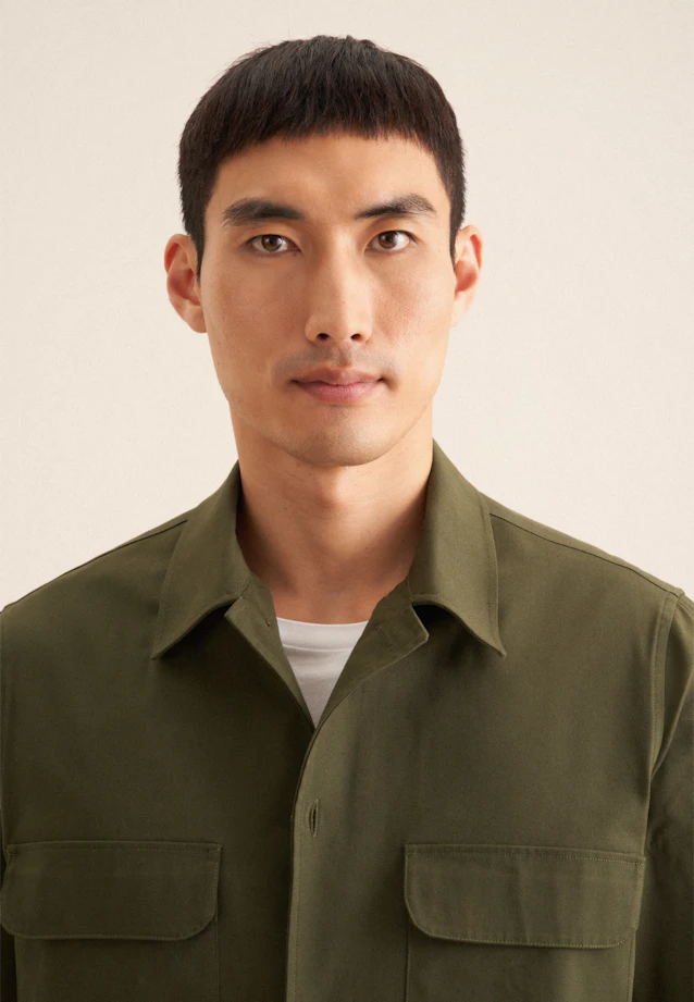 Regular Overshirt Uni in Grün |  Seidensticker Onlineshop