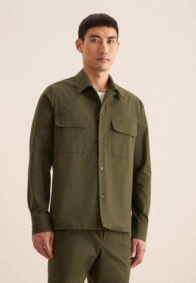Regular Overshirt Uni in Grün |  Seidensticker Onlineshop
