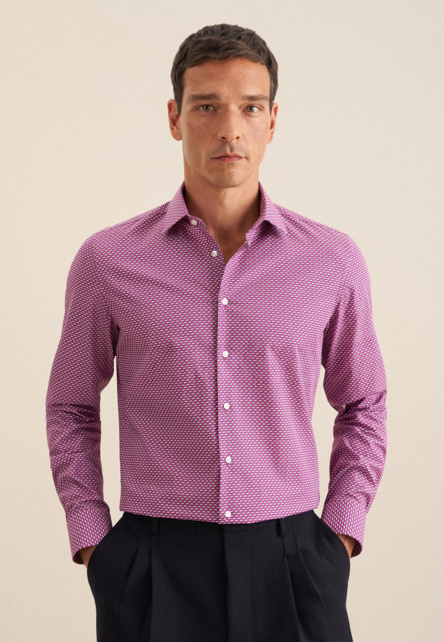 Slim Business Hemd Druck Rosa/Pink 38