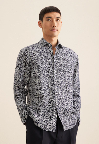 Regular Business shirt Floral in Dark Blue |  Seidensticker Onlineshop