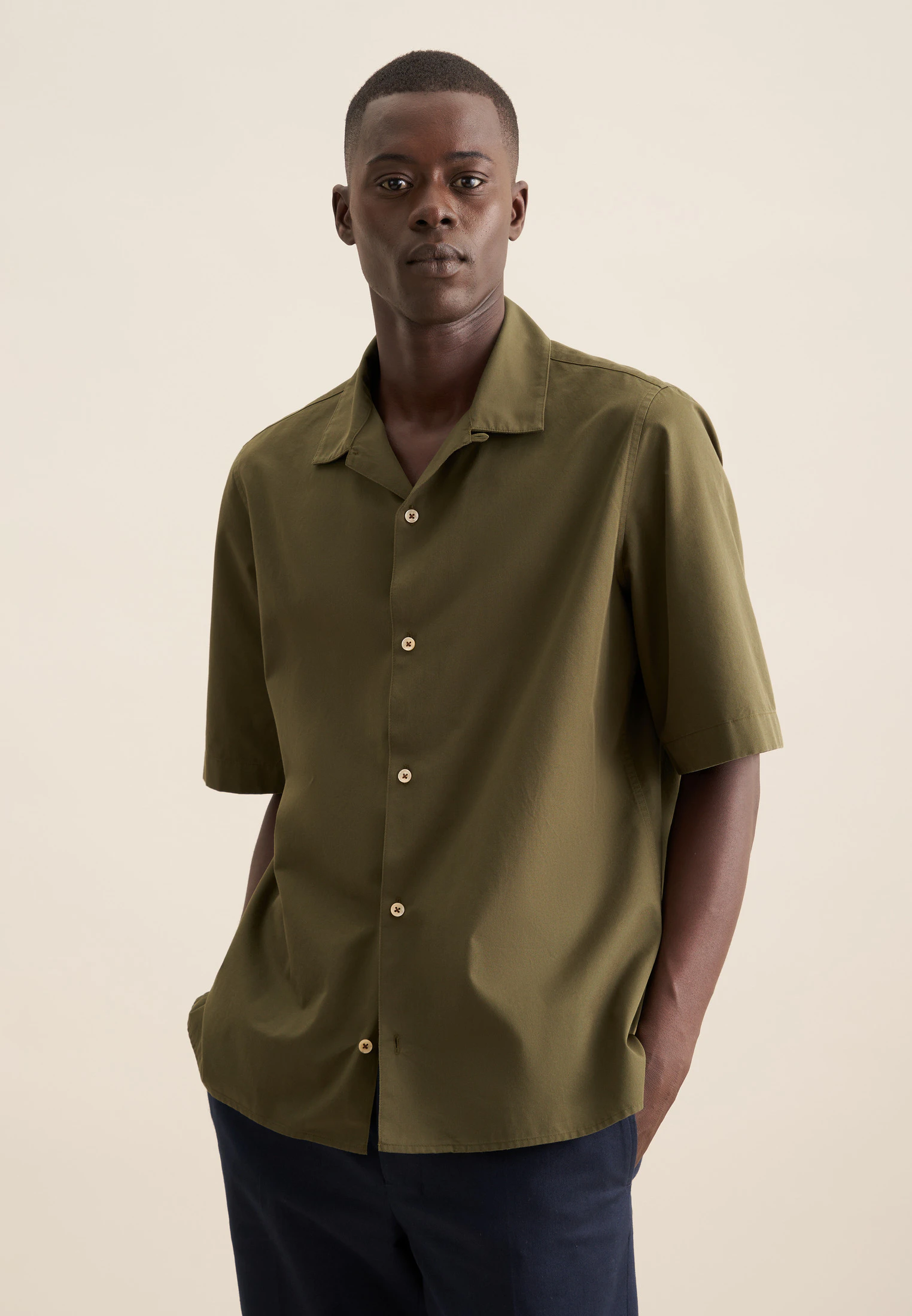 Regular Casual Hemd Uni Grün M