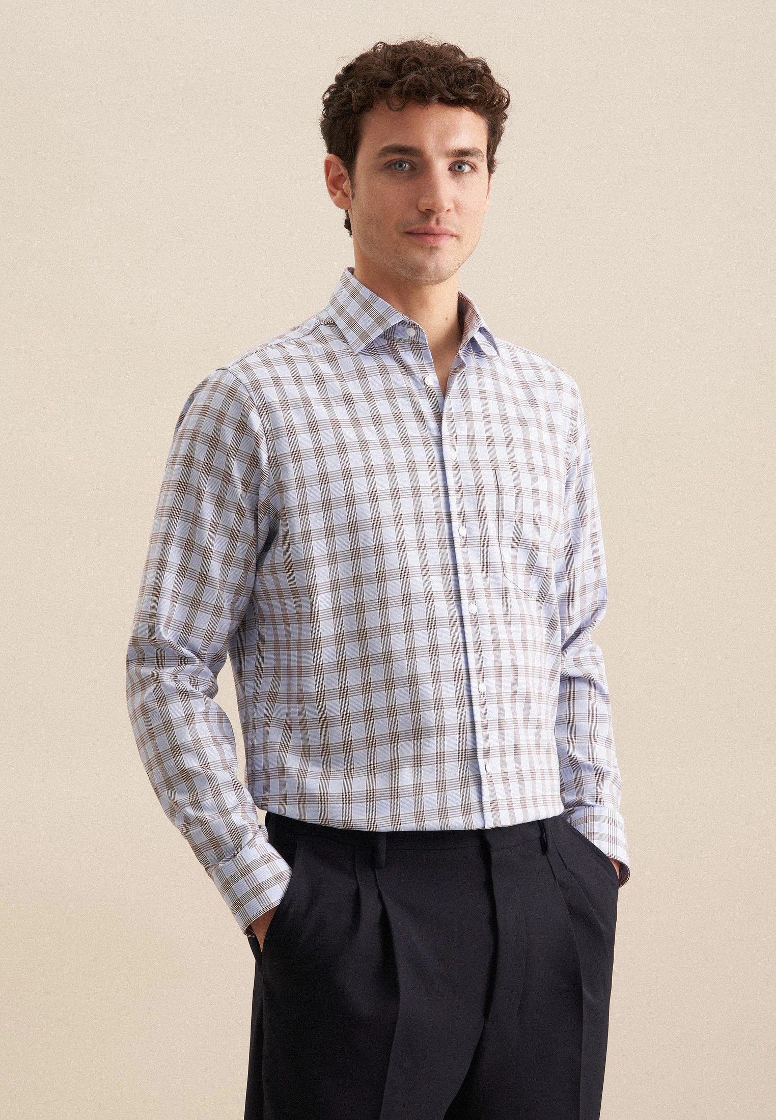 Regular Business Hemd Karo Braun 41