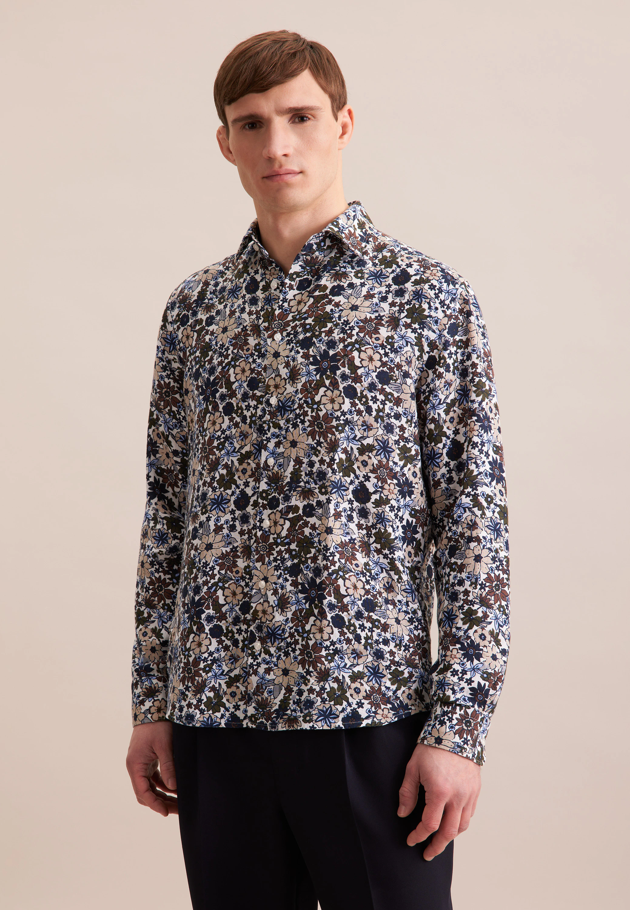 Regular Business Hemd Floral Braun