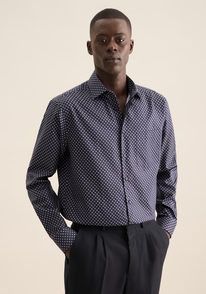 Regular Business Hemd Druck in Dunkelblau | Seidensticker Onlineshop
