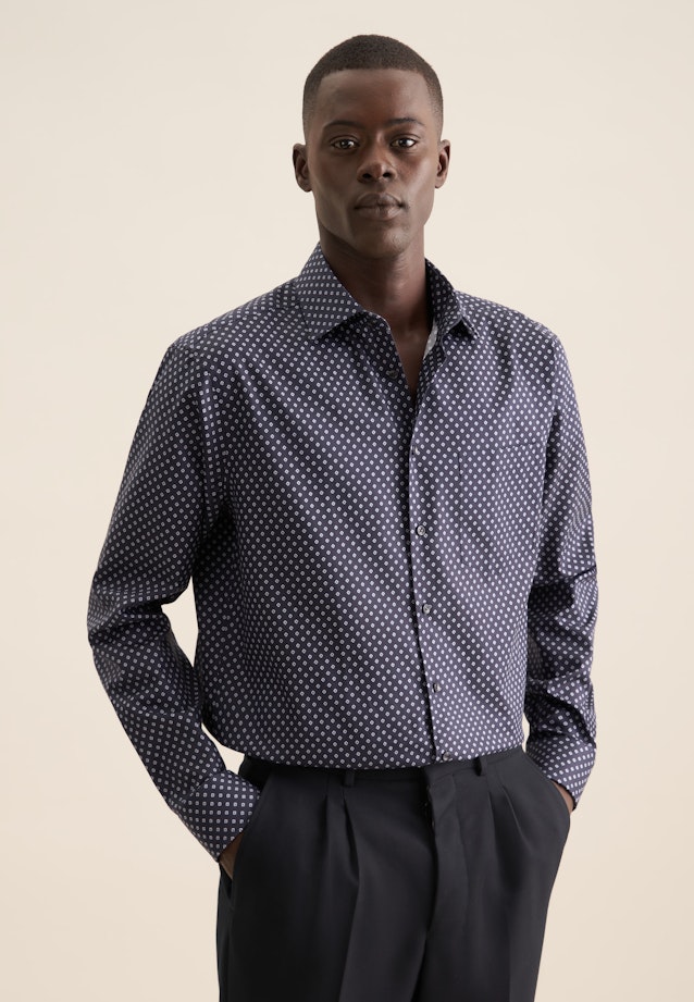 Regular Business shirt Print in Dark Blue |  Seidensticker Onlineshop