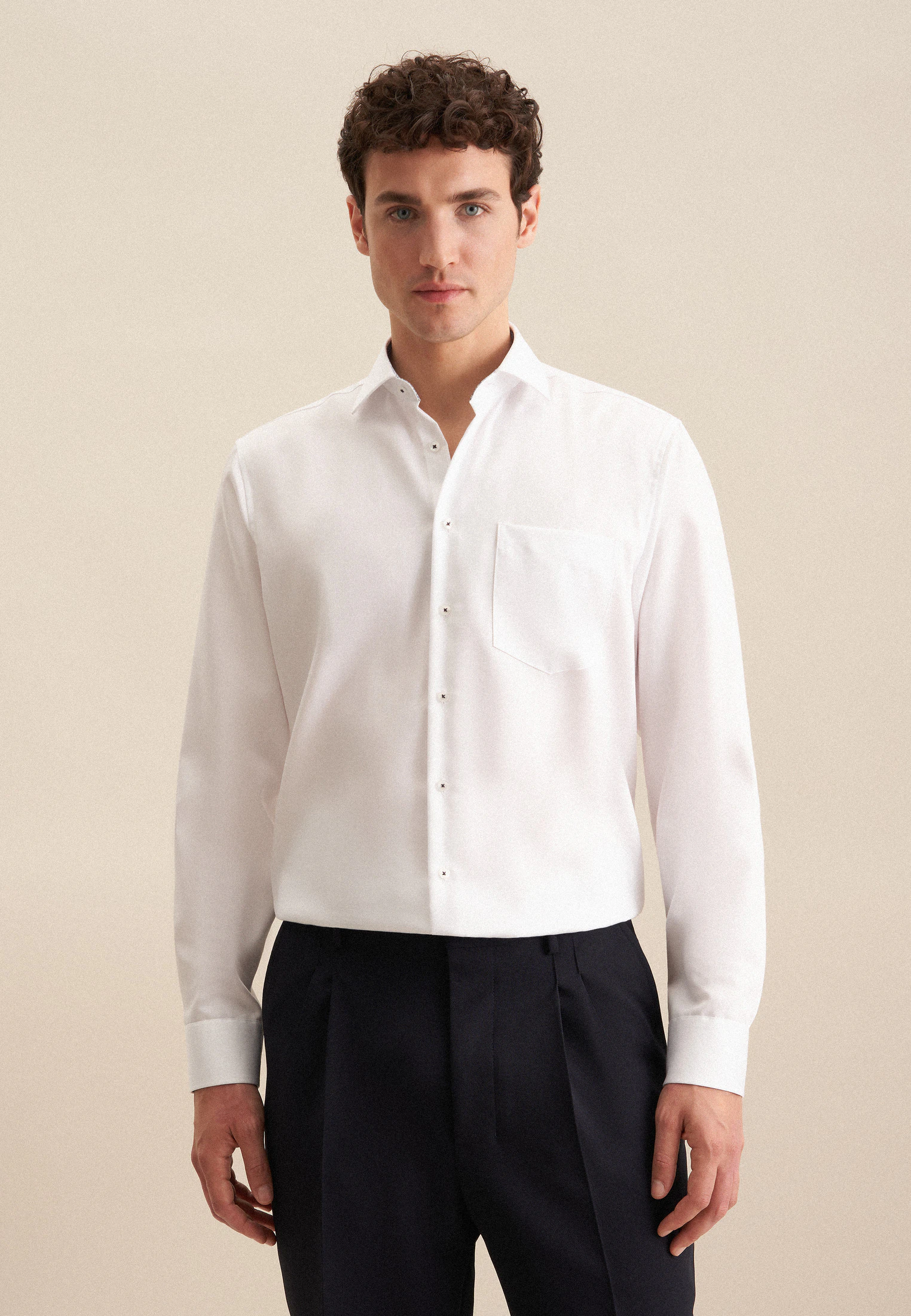 Regular Business Hemd Uni Weiß 48