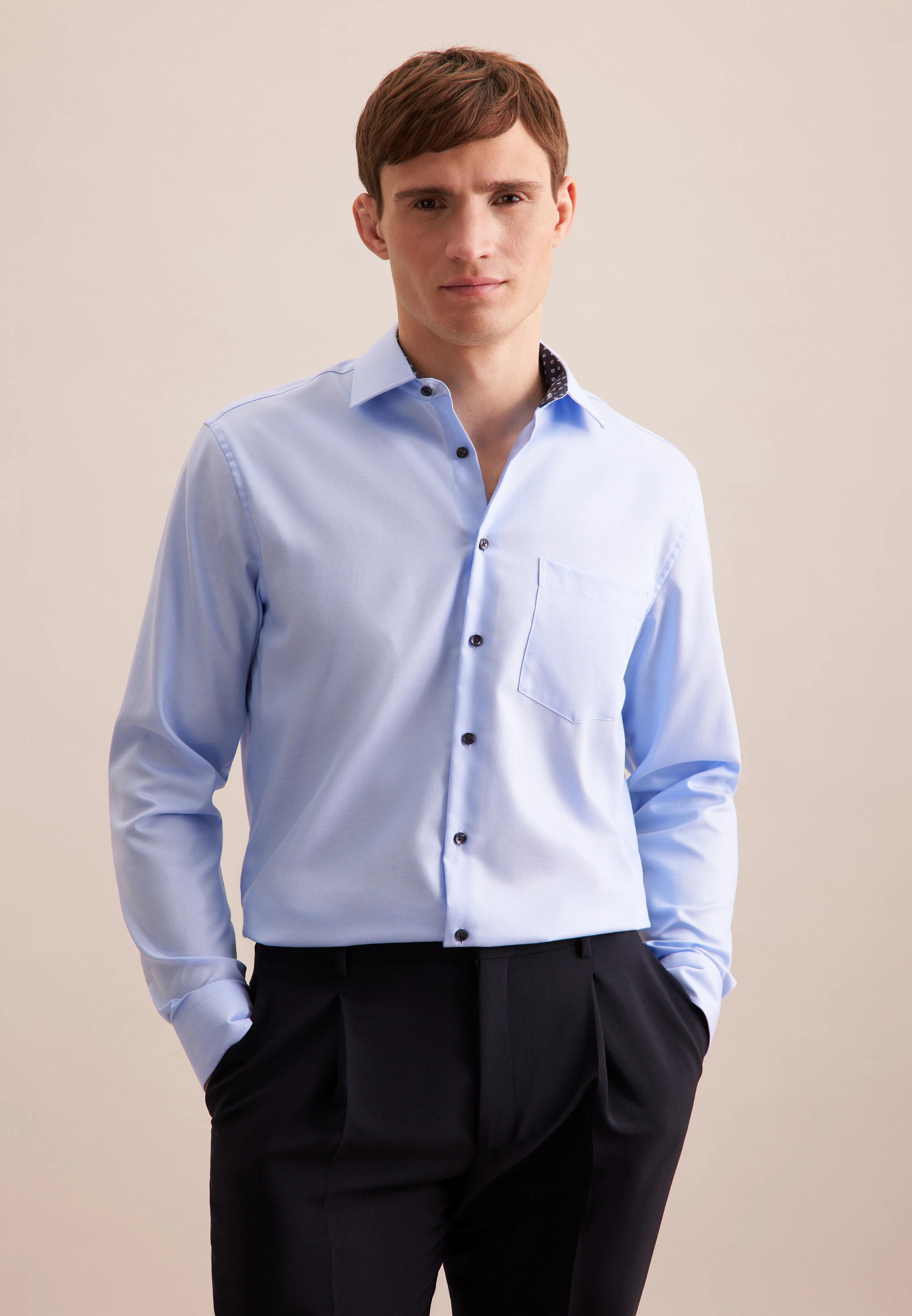 Regular Business Hemd Uni Blau 39