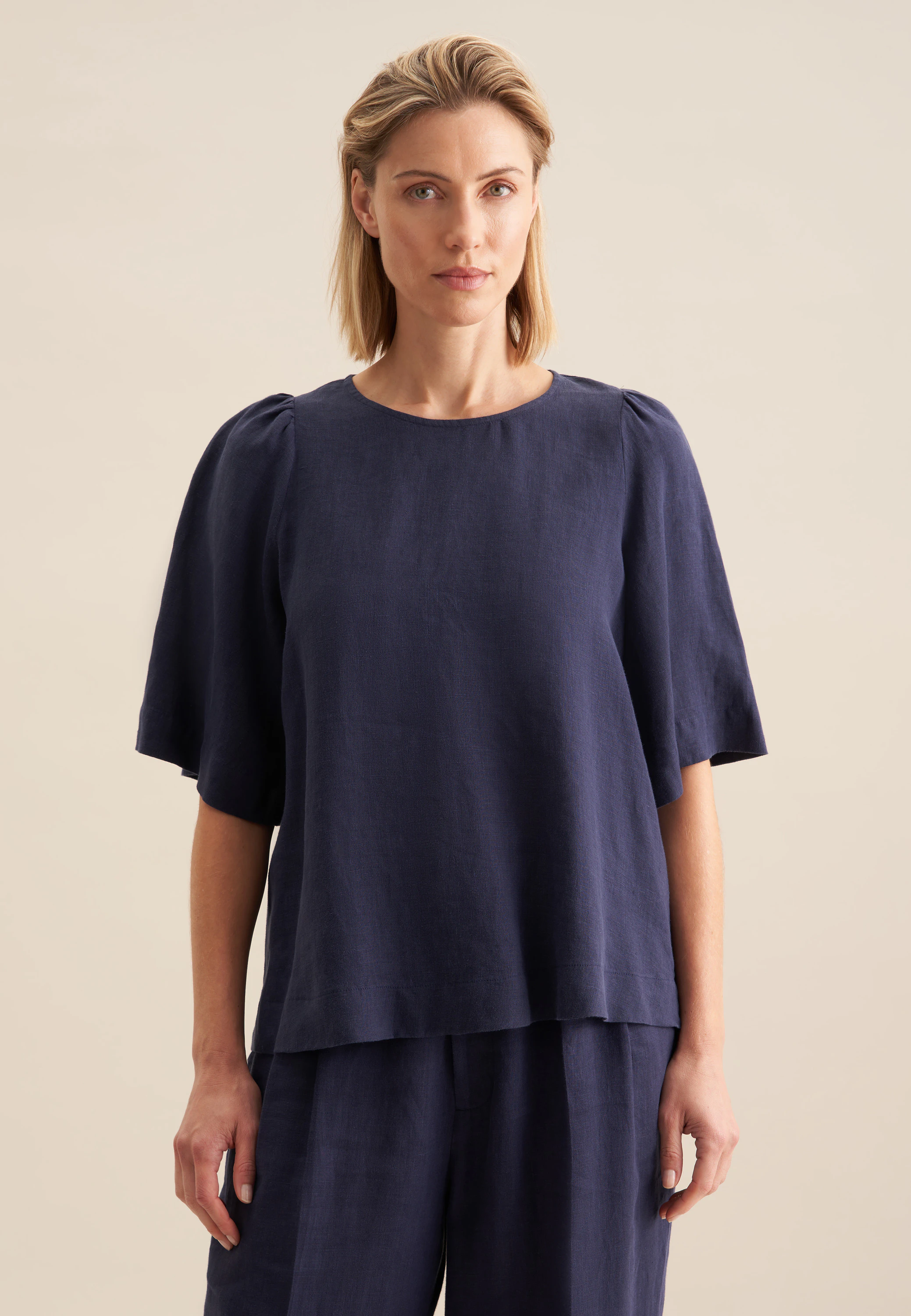 Shirtbluse Uni Blau 38