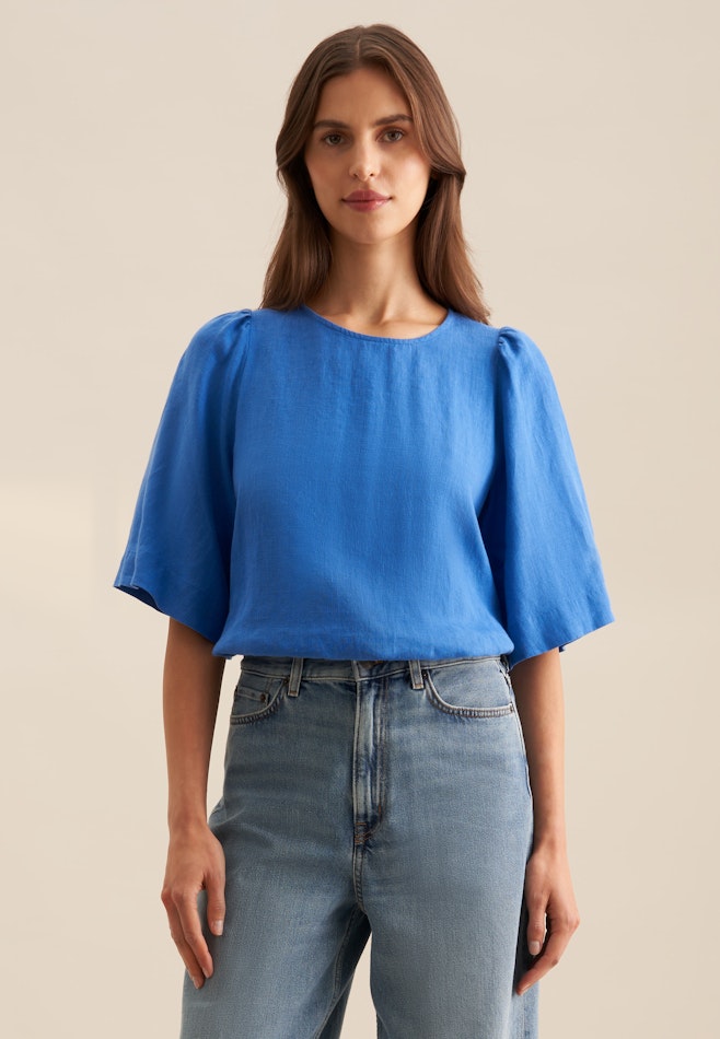 Crew Neck Shirt Blouse in Medium Blue | Seidensticker online shop