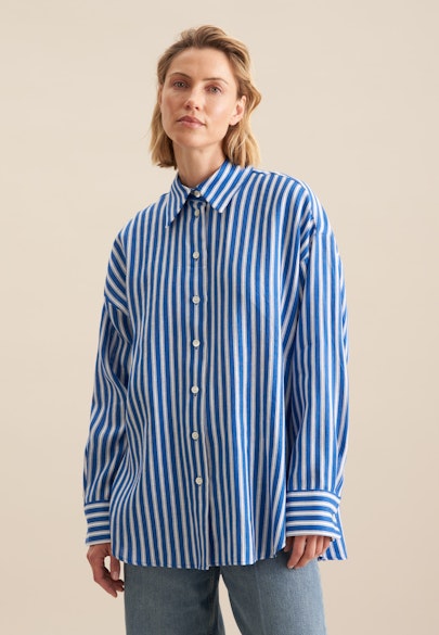 Longbluse Streifen in Mittelblau |  Seidensticker Onlineshop