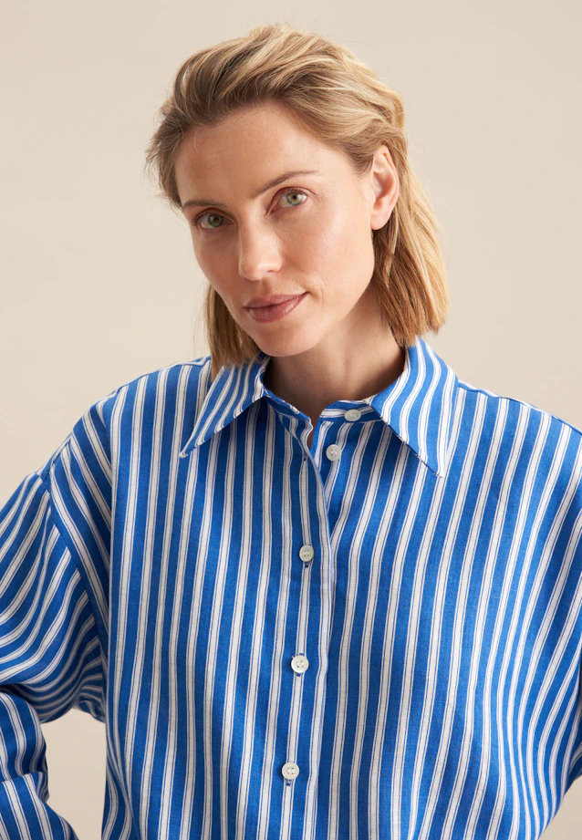 Longbluse Streifen in Mittelblau |  Seidensticker Onlineshop