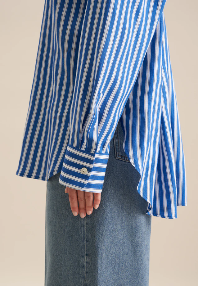 Longbluse Streifen in Mittelblau |  Seidensticker Onlineshop