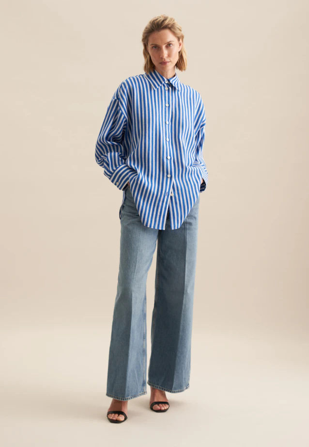 Longbluse Streifen in Mittelblau |  Seidensticker Onlineshop