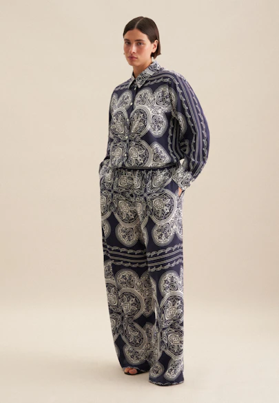 Regular Pantalon Impression sur tissu in Bleu Foncé |  Seidensticker Onlineshop