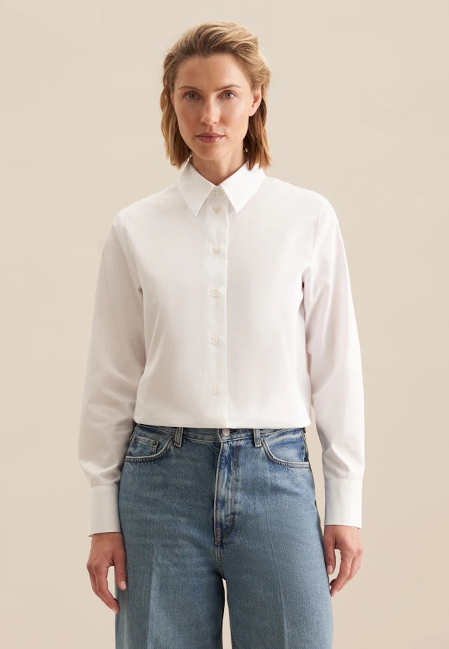 Cotton twill shirt blouse in White |  Seidensticker Onlineshop