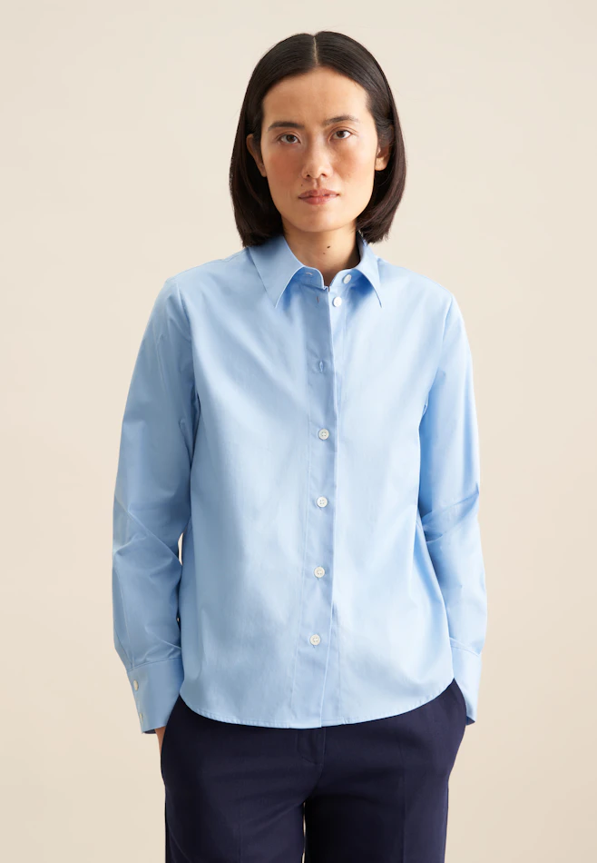 Cotton twill shirt blouse in Medium Blue | Seidensticker online shop