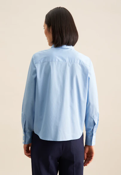 Cotton twill shirt blouse in Medium Blue |  Seidensticker Onlineshop