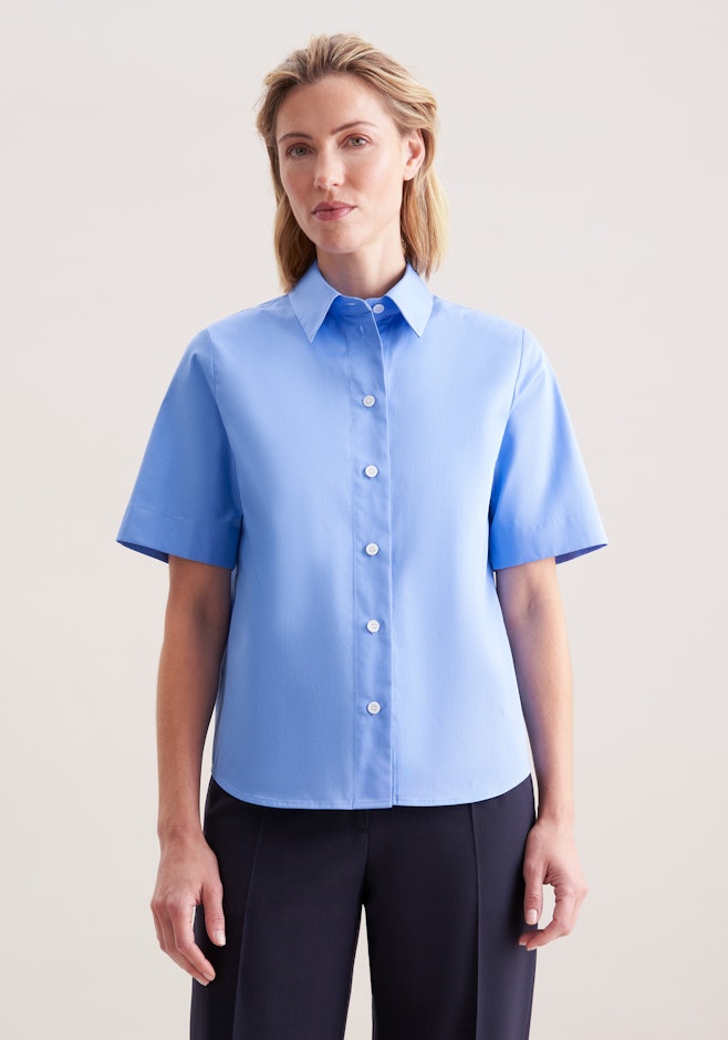 Halbarmbluse aus Baumwolltwill in Medium Blue | Seidensticker online shop