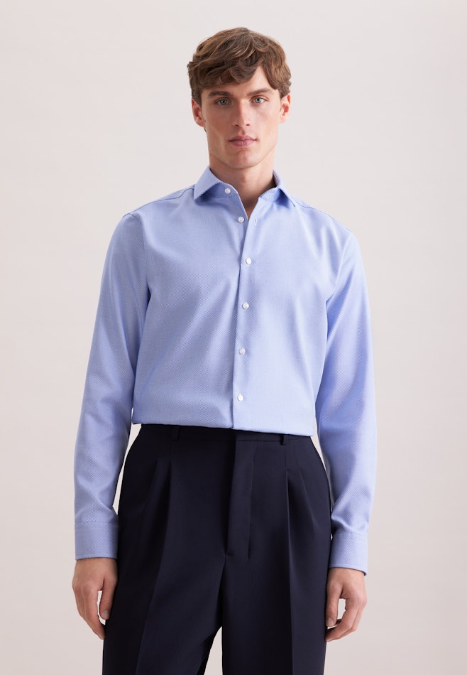 Regular Chemise d'affaires Structure dans Bleu Moyen | Boutique en ligne Seidensticker