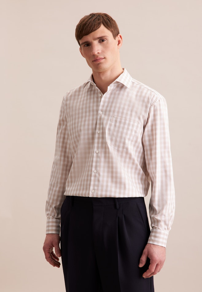 Comfort Business Hemd Karo in Beige | Seidensticker Onlineshop