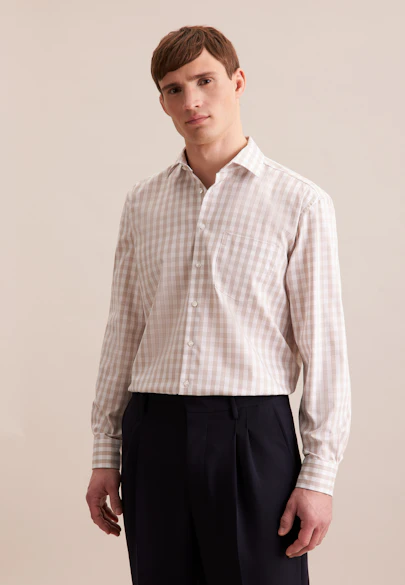 Comfort Business Hemd Karo in Beige |  Seidensticker Onlineshop