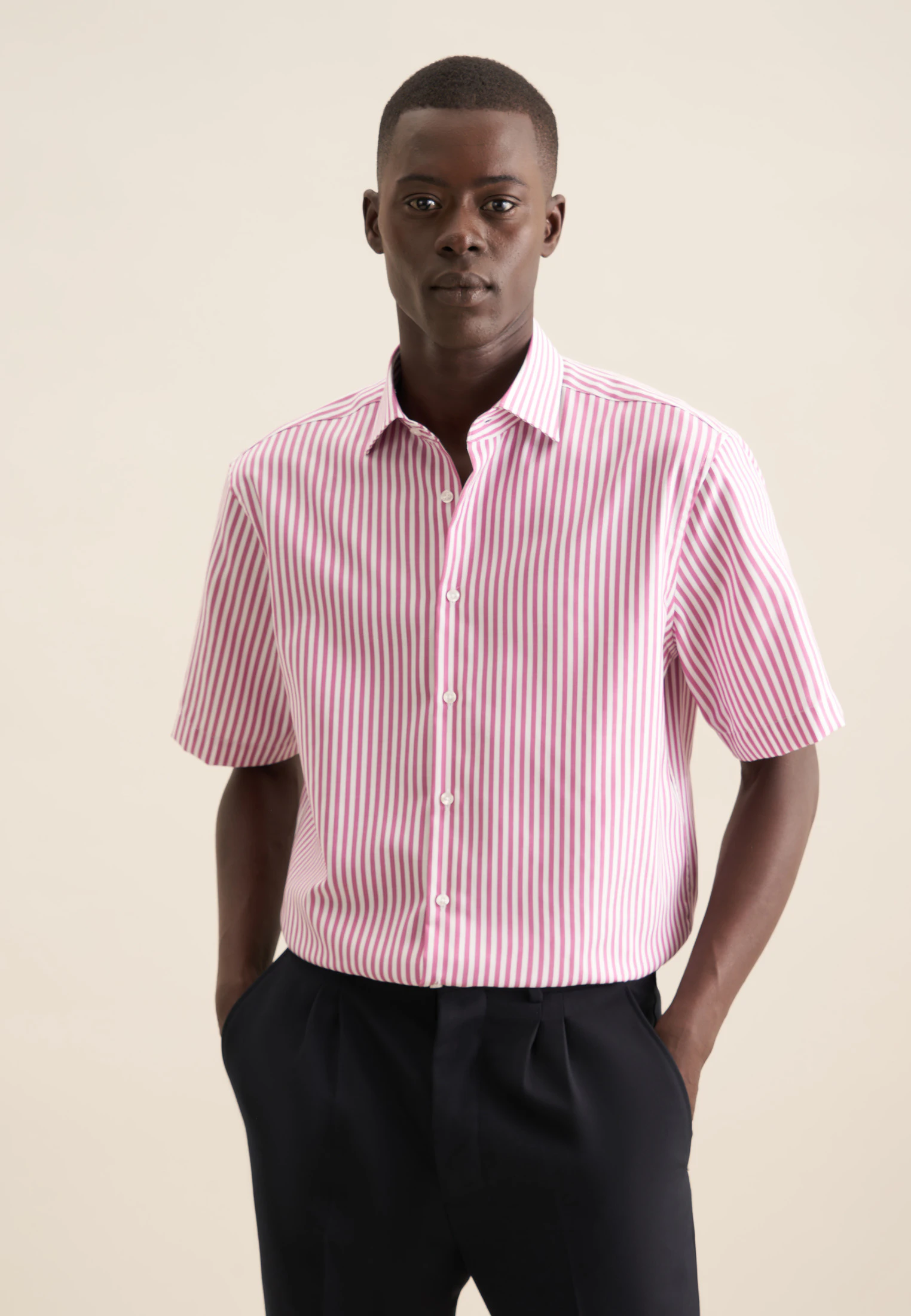 Regular Business Hemd Streifen Rosa/Pink