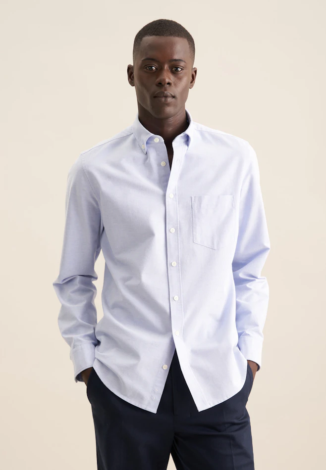 Slim Casual Hemd Uni in Mittelblau | Seidensticker Onlineshop