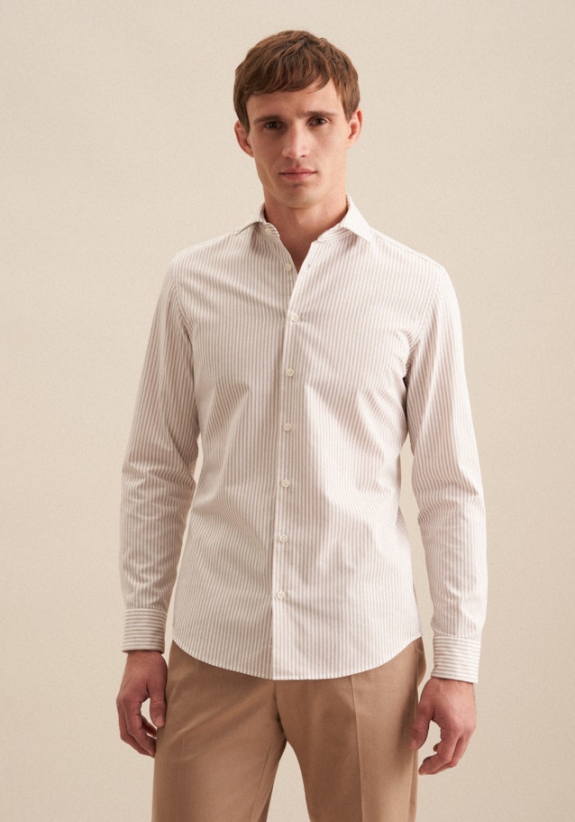 Slim Casual Hemd A Rayures in Beige | Seidensticker Onlineshop