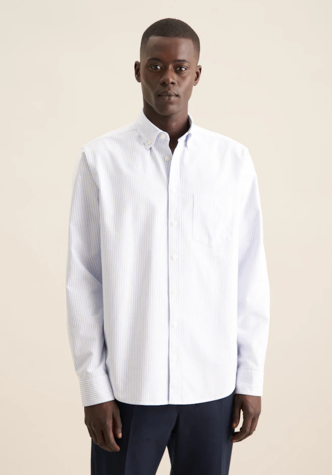 Regular Casual Hemd Gestreift in Mittelblau | Seidensticker Onlineshop