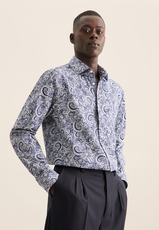 Regular Business Hemd Druck in Dunkelblau | Seidensticker Onlineshop