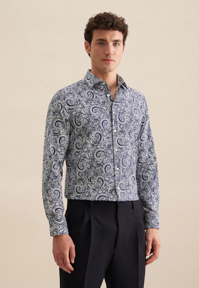 Shaped Chemise d'affaires Imprimé dans Bleu Foncé | Boutique en ligne Seidensticker