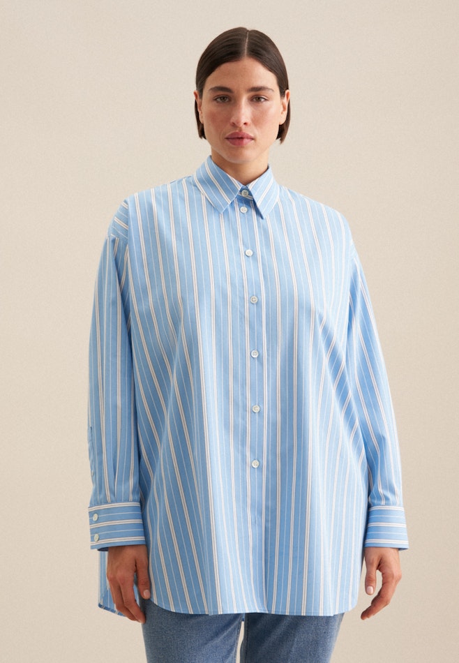 Longbluse Streifen in Mittelblau | Seidensticker Onlineshop